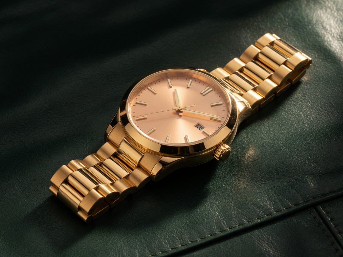 Orologio in oro su pelle verde